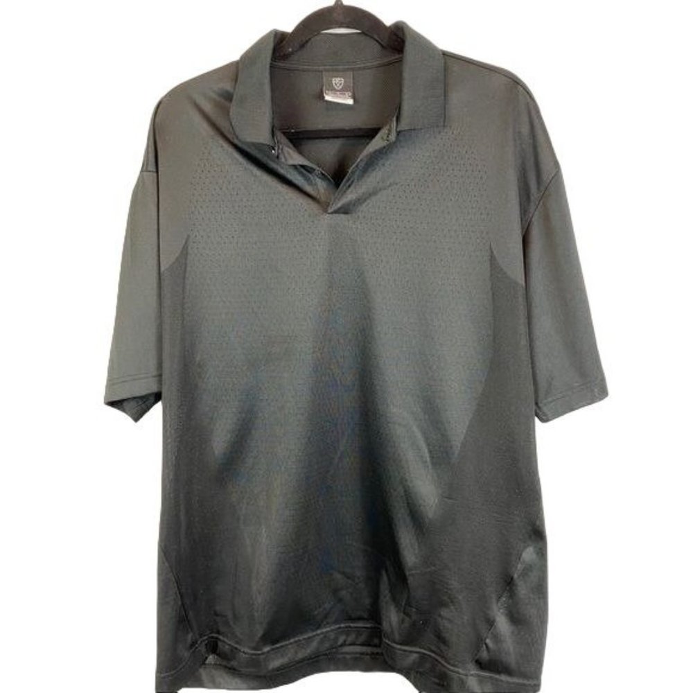 Nike Golf FIT DRY Black Vented White Swoosh Stretch Polo Shirt Size Large